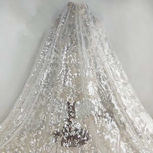Delicate Sequins Embroidered Lace Fabric By The Yard,Wedding Bridal Dress Mesh Fabric,Width 51 inches