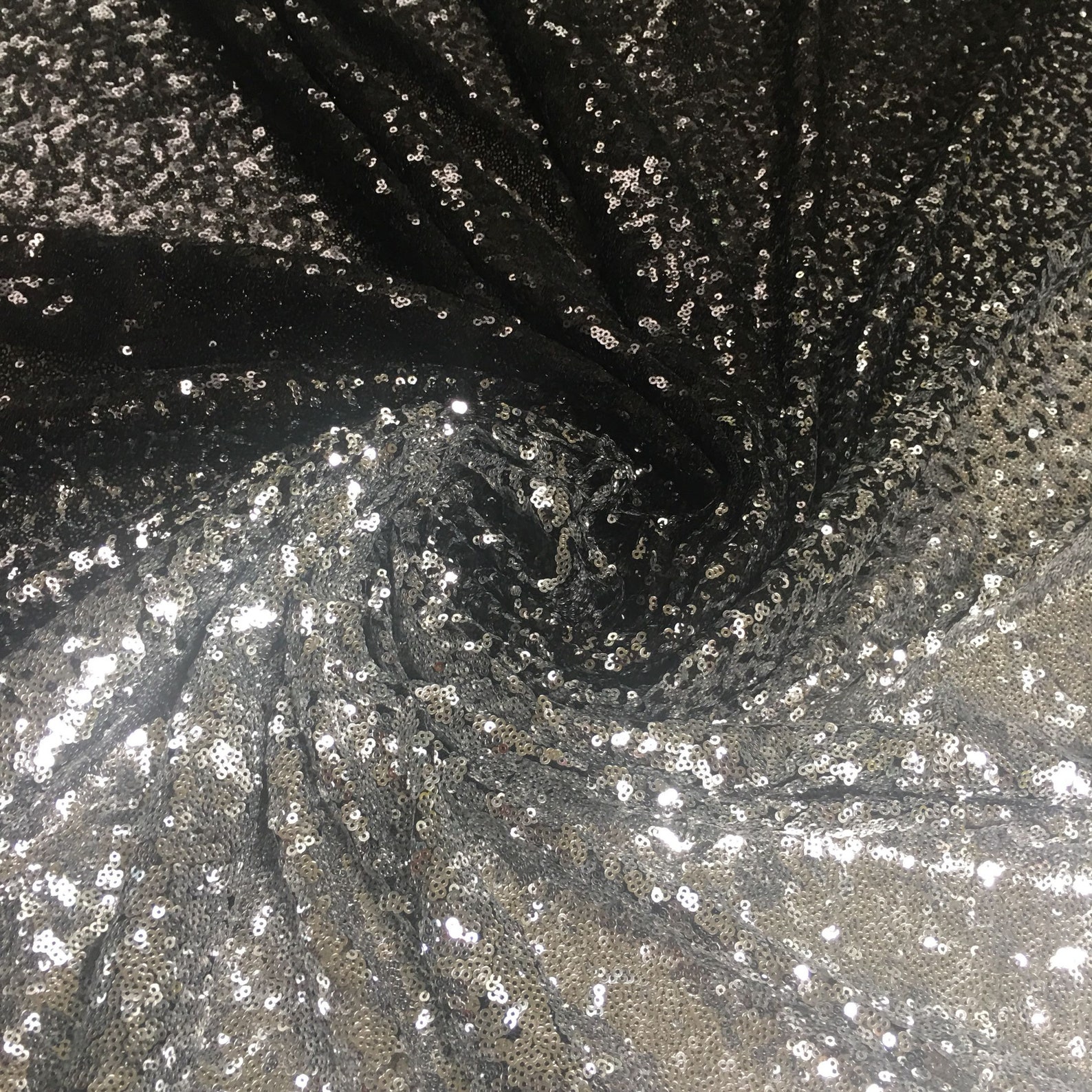 Dégradé noir/argent noir paillettes tissu dor par yard ...