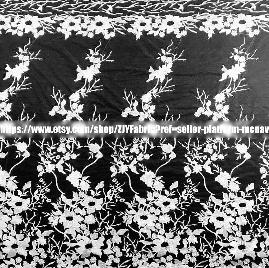Floral Embroidery Lace Fabric by the Yardwedding Bridal Dress Etsy