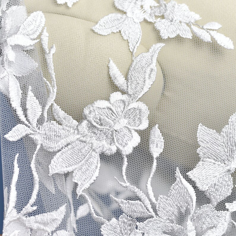 Floral Embroidered Lace Fabric By The Yard Bridal Wedding Dress Mesh Fabric,Costume,Craft Making,Width 53 inches