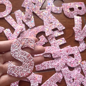 Letras de glitter rosa em patches de apliques de ferro, tecido para passar a ferro, remendo de ferro, artesanato faça você mesmo, para camiseta ou casaco ou jeans