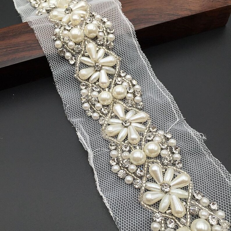 beading trims dress decorative supplies crafting,sewing Applique Sell By The Yard DIY Materials,Width 2.2 inches beaded lace trim
