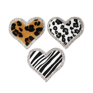 Parches de leopardo con diamantes de imitación para planchar, parches de tela para planchar, parches con estampado de leopardo, parches termoadhesivos, manualidades, parches de estrella, parches de corazón
