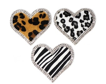 Iron On Leopard Rhinestone Patches , Fabric Iron On, Leopard Print patch, Iron-On Patch, DIY crafts, Star Patches,Heart Patches