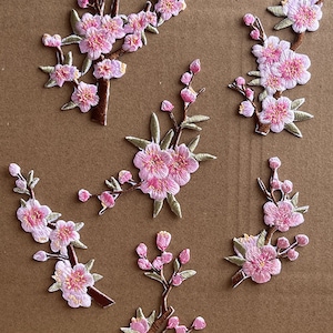 6 piezas de parches bordados de flores de ciruelo para planchar o coser, apliques para manualidades, apliques, insignias, para ropa, vestidos, sombreros, jeans