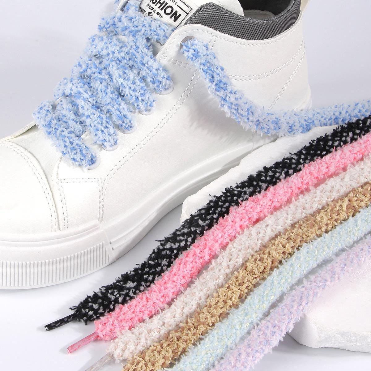Flat Fuzzy Shoe Laces Soft Wide Plush Shoelaces Pair FC-Flat
