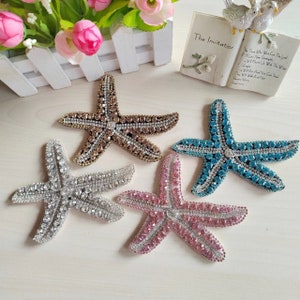 Costura de estrela do mar de strass em apliques para artesanato, emblema de apliques, apliques para roupas, vestido, chapéu, jeans
