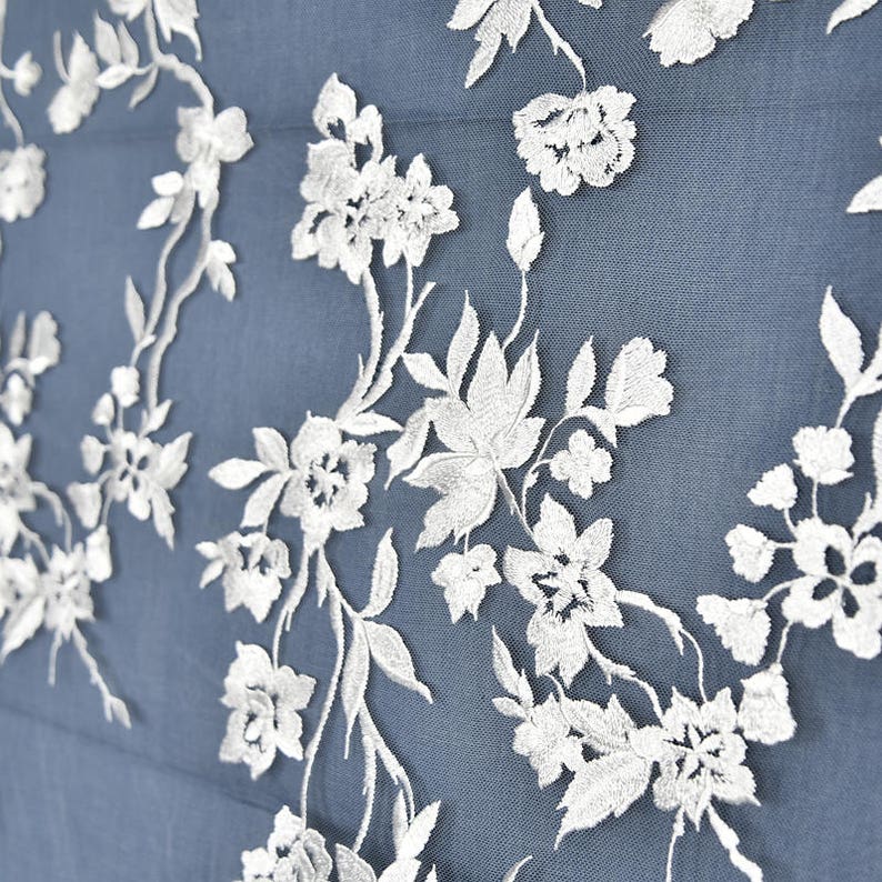 Floral Embroidered Lace Fabric By The Yard Bridal Wedding Dress Mesh Fabric,Costume,Craft Making,Width 53 inches