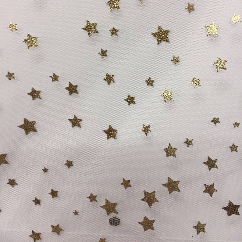 Shining gold small stars pattern lace fabric by the yard,wedding dress tulle fabric,DIY Material,2 colors,Width 55 inches