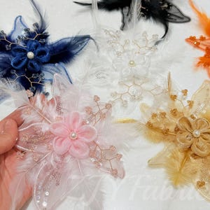 Accessoires décoratifs en dentelle, fleurs et plumes de 15 cm, appliques florales, embellissements de mariage à faire soi-même pour barrette, broche, chaussure, sac, robe de soirée
