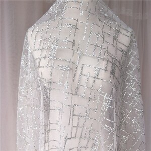 Silver Sequins Glitter Lace Fabric By The Yard, Wedding Bridal Dress Mesh Fabric Dress,For Sewing,DIT Handmade,Width 59 inches