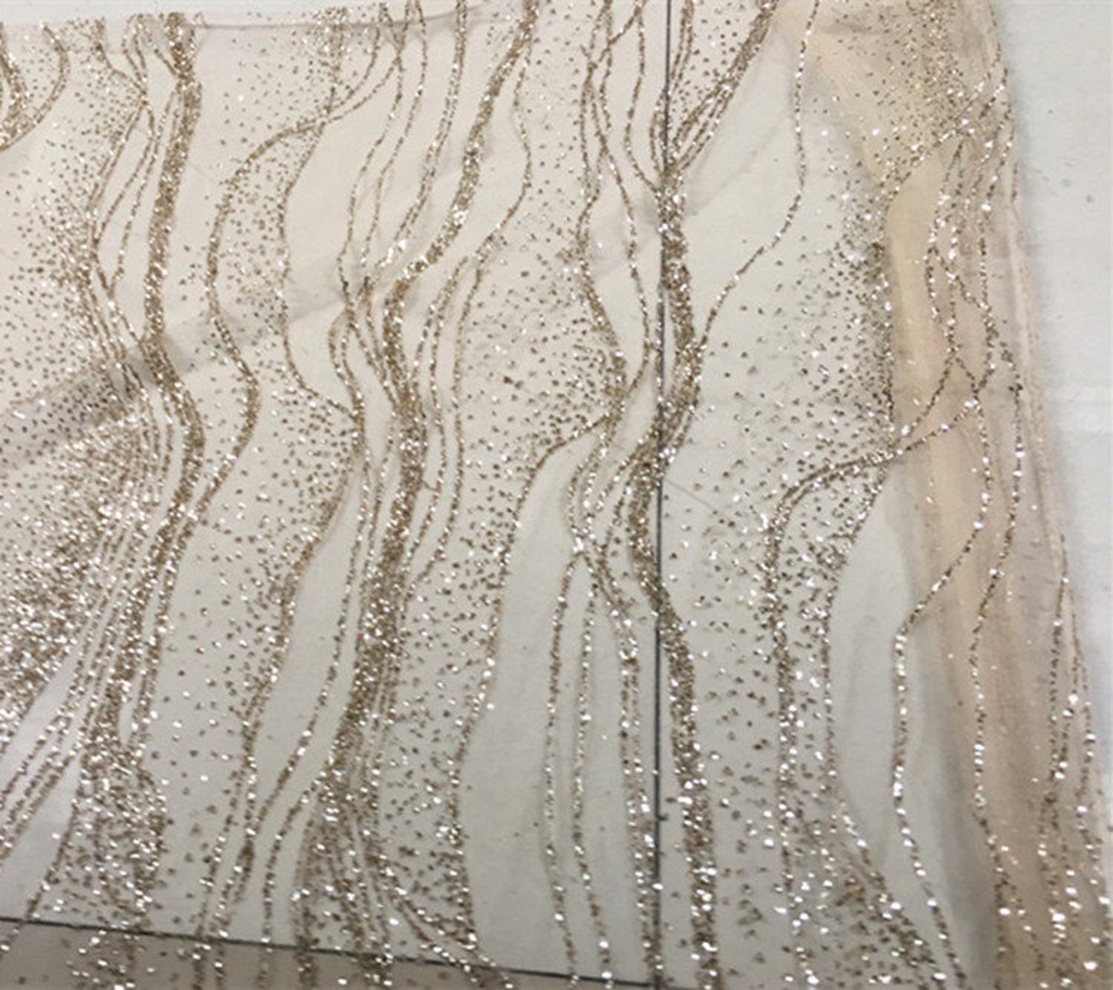 Water Ripple Sequins Lace Fabric by the Yard,bridal Dress Mesh Fabric ...