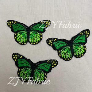 Set of 3 Butterfly Embroidered Iron on Patch,Sew On/Iron on Patch Applique for Clothes, Dress, Hat, Jeans, DIY Accessories,Green