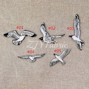 Toppa ricamata con gabbiano da stirare/cucire, applicazioni per artigianato, stemmi applicati, applicazioni per vestiti, abiti, cappelli, jeans, accessori fai da te.