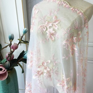Floral Embroidery Lace Fabric By The Yard,Wedding Dress Veil Costume Supplies,DIY Handmade,Width 51 inches