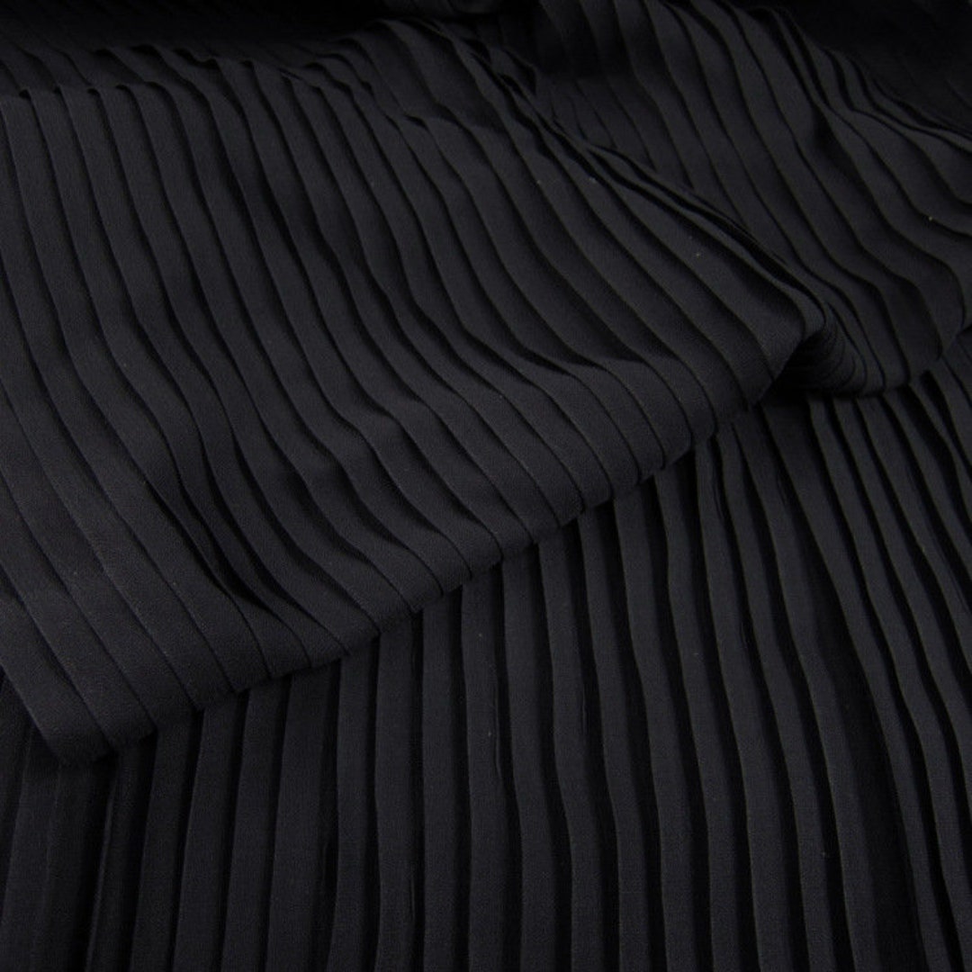 Black Pleated Chiffon Fabric by the Yard, Chiffon Cloth Vertical Crease
