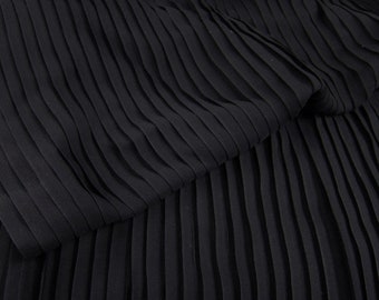 Black Pleated Chiffon Fabric By The Yard, Chiffon Cloth Vertical Crease, Chiffon Accordion Pleated Fabric,Width 59 inches