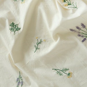 100% Cotton Lavender Embroidery Fabric,Designer Fabric,Floral Embroidered Cotton Fabric,Soft Fabric,Dress Fabric By The Yard
