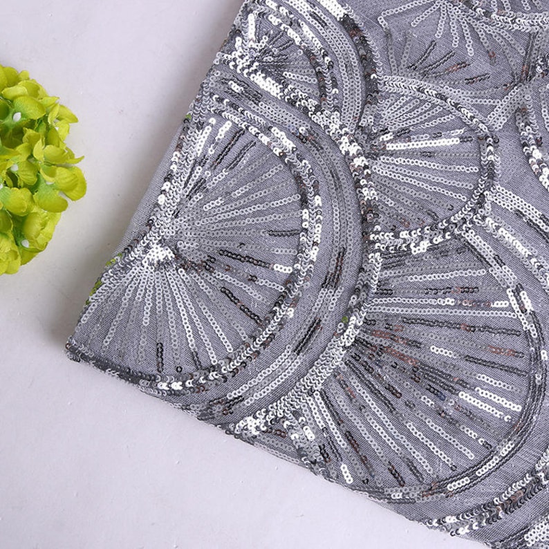 Silver Sequins Lace Fabric by the Yard Sequin Applique Haute Etsy