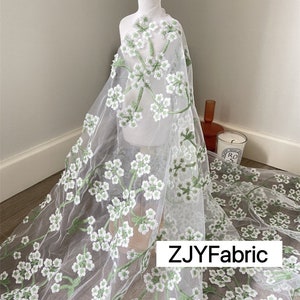 Bloem borduurwerk kant stof op maat gesneden, hoge kwaliteit geborduurde Tule stof jurk bruidssluier bloemen kant stof, 51&quot; breed