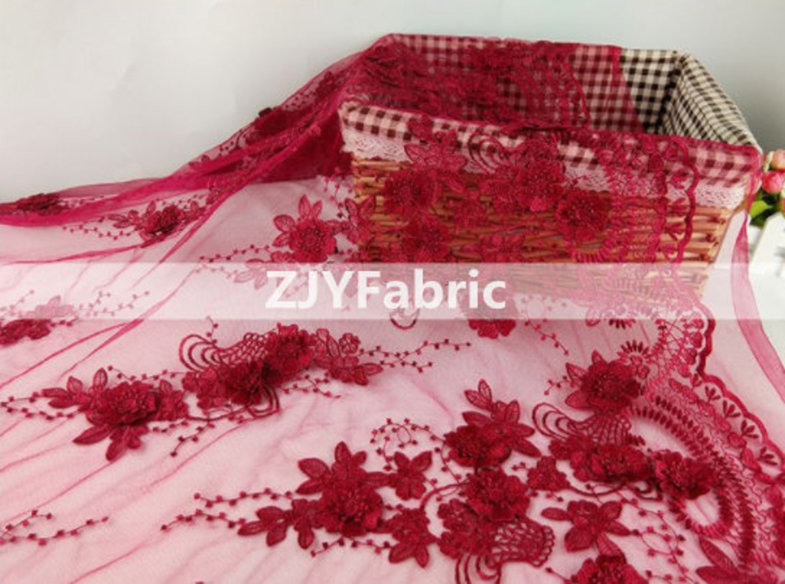 3D Floral Beaded Embroidery Lace Fabric by the Yard Wedding Etsy