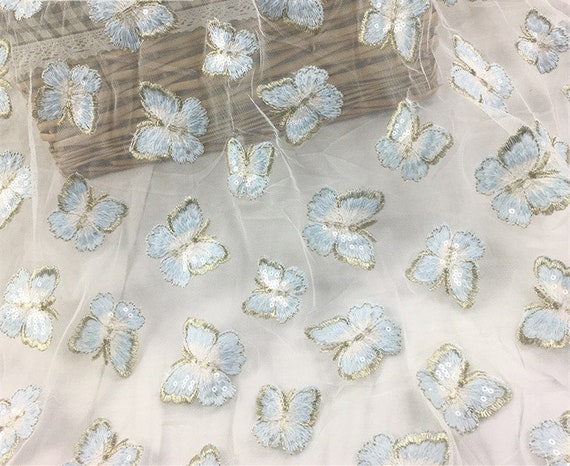 Paillettes papillon brodé dentelle tissu par yard, yard, yard, mariage robe de mariée maille tissu, matériel de bricolage, largeur 51 pouces 9c1932 Paillettes papillon brodé dentelle tissu par yard, yard, yard, mariage robe de mariée maille tissu, matériel de bricolage, largeur 51 pouces 9c1932