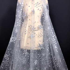 Gray Star Sequins Lace Fabric By The Yard,Wedding Bridal Gown Dress Mesh Fabric,DIY Handmade,Width 51 inches