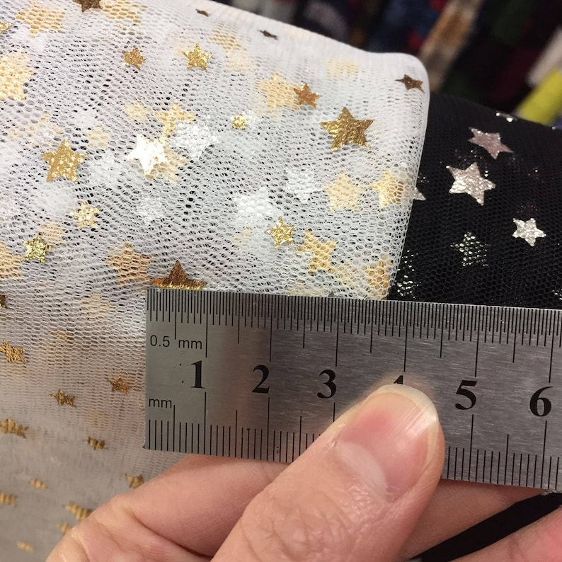 Shining gold small stars pattern lace fabric by the yard,wedding dress tulle fabric,DIY Material,2 colors,Width 55 inches