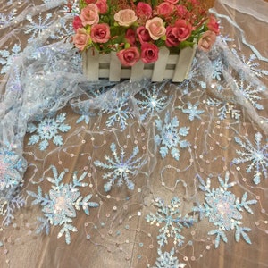Ice Snow Sequins Embroidery Lace Fabric By The Yard,Wedding Bridal Dress Costume Supplies Lace Fabric,DIY Handmade,Width 51 inches