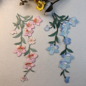 Patch bordado de flor de ameixa rosa/azul/roxo para passar a ferro/costurar, apliques para artesanato, apliques, emblemas, roupas, vestidos, chapéus, jeans