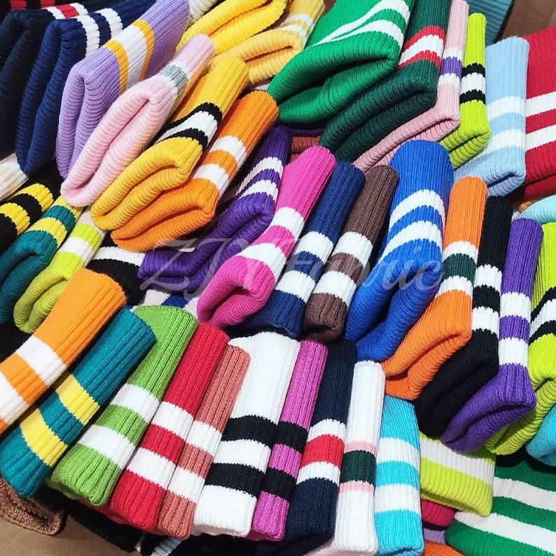Thick Cotton Elastic Rib Cuffing, 2×2 Rib Knit Seamless Cuff Fabric, for Sleeves, Bomber Jackets, Matching, 1 Pair (2 Pieces) image 2