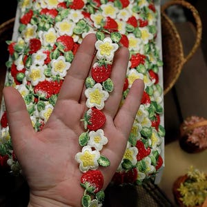 1 Yard 2CM Strawberry Embroidery Lace Trim,Sew On Ribbons Applique,Sewing Applique,Dress Edge