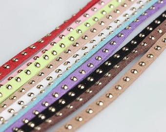 5mm Wide x 2mm Thick Faux Suede Cord with 3mm Gold Studs, DIY Jewelry, Clothing, Bracelets, Crafts