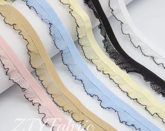 2 iarde - 16 mm di pizzo elastico per biancheria intima, bordo plissettato elastico, vestiti per bambole, articoli per cucito e bricolage