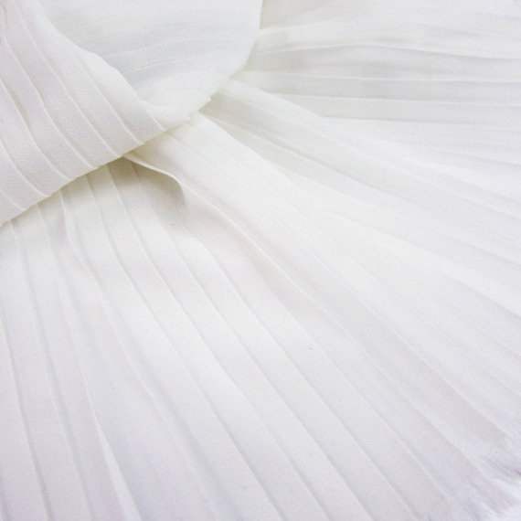 White Pleated Chiffon Fabric by the Yard, Chiffon Cloth Vertical Crease,  Chiffon Accordion Pleated Fabric,width 59 Inches 