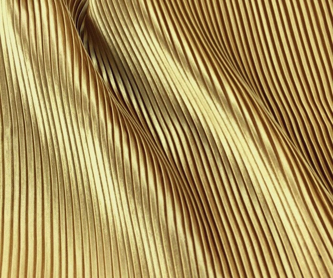 Champagne Gold Pleated Fabric,line Texture Fine Stripe Accordion Faux