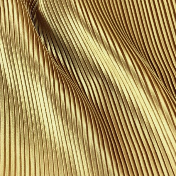 Champagne Gold Pleated Fabric,Line Texture Fine Stripe Accordion Faux Silk Satin Plisse Fabric,For Sewing,DIY Handmade Material 59" Wide