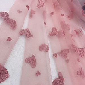 Heart Glitter Lace Fabric By The Yard,Bridal Wedding Dress Mesh Fabric,DIY Handmade,Costume Accessories,Width 62 inches