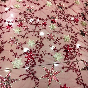 Stars Sequined Tulle Embroidery Lace Fabric Wedding Dress Mesh Fabric Veil Costume Supplies,DIY Handmade,Width 51 inches