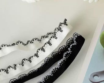 2 iarde-12 mm pizzo elastico per biancheria intima, elastico per lingerie, pizzo plissettato elastico, perfetto per vestiti per bambole, forniture per cucito e artigianato