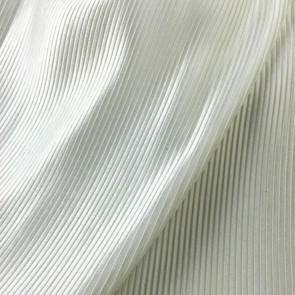 Cream Pleated Fabric,Line Texture Fine Stripe Accordion Faux Silk Satin Plisse Fabric,For Sewing,DIY Handmade Material 59" Wide