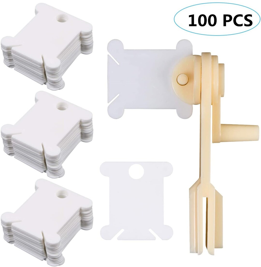 100 PCS Plastic Thread Cards With 1 Floss Bobbin Winder /for Embroidery