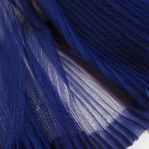 Navy blue pleated tulle Panel lace fabric by the yard, accordion pleats mesh fabric, Vertical crease, ruffled tulle fabric,Width 59 inches