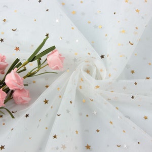 1 Meter Stars Sequin Lace Fabric,Wedding Dress Veil Costume Supplies,DIY Handmade,Width 59 inches