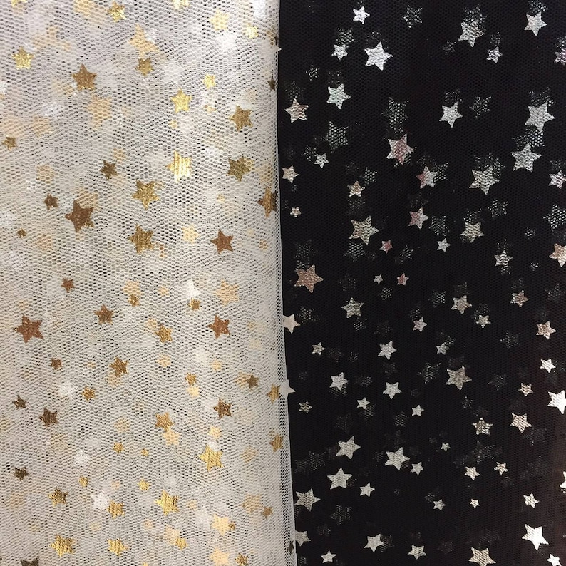 Shining gold small stars pattern lace fabric by the yard,wedding dress tulle fabric,DIY Material,2 colors,Width 55 inches