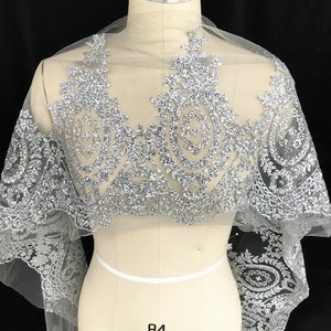 Silver/Gold Wedding Sequin Lace Trim Fabric By The Yard,Bridal Veil Dress Mesh Fabric,DIY Handmade,For Evening Dress,Width 11 inches