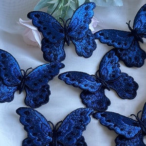 Juego de 3 parches bordados de mariposa azul para coser, apliques para ropa, vestidos, sombreros, vaqueros y accesorios de bricolaje.