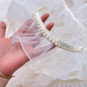 1 yard white beaded lace trim,dress decorative supplies crafting,sewing Applique Sell By The Yard ,DIY Materials,Width 3.5 inches