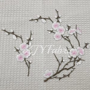 梅の花の刺繍パッチセット：アイロン/縫い付けアップリケ