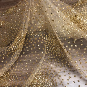 Sequins Lace Fabric By The Yard,Bridal Wedding Mesh Fabric For Dress,DIY Handmade,Width 59 inches